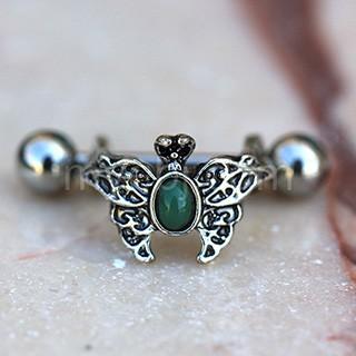 316L Stainless Steel Ornate Green Butterfly Cartilage Cuff Earring -