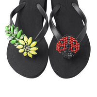 Thumbnail for SAND BY SAYA N.Y. - Ladybug & Yellow Daisy - Red and Yellow Embellished motifs Mid Wedge Flip Flops - 2 COLORS -