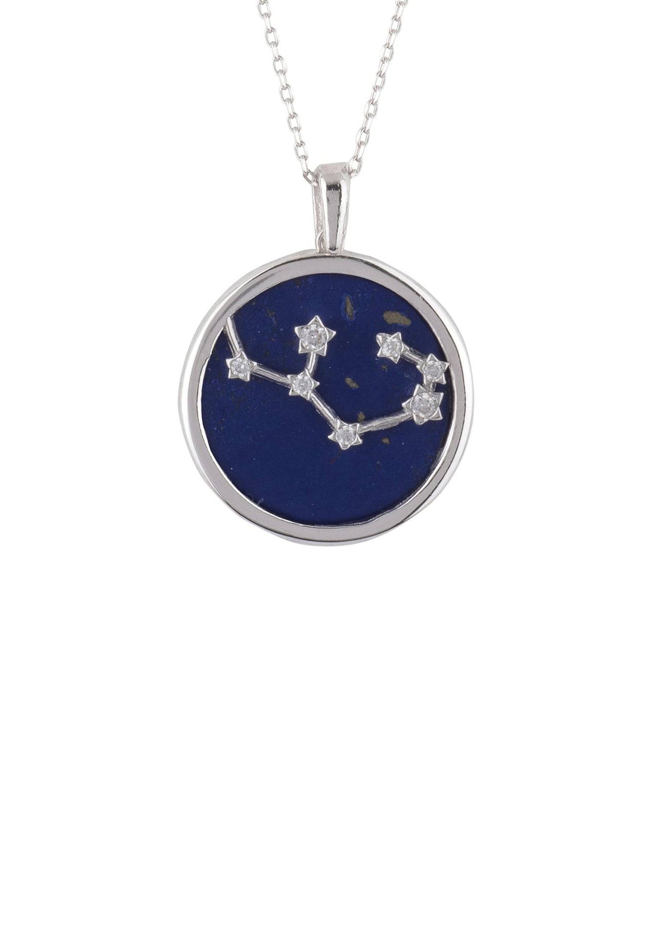 Zodiac Lapis Lazuli Gemstone Star Constellation Pendant Necklace Silver Sagittarius -