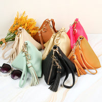 Thumbnail for Riah Fashion - Pyramid Shape Tassel Wristlet Leather Bag - 15 COLORS -