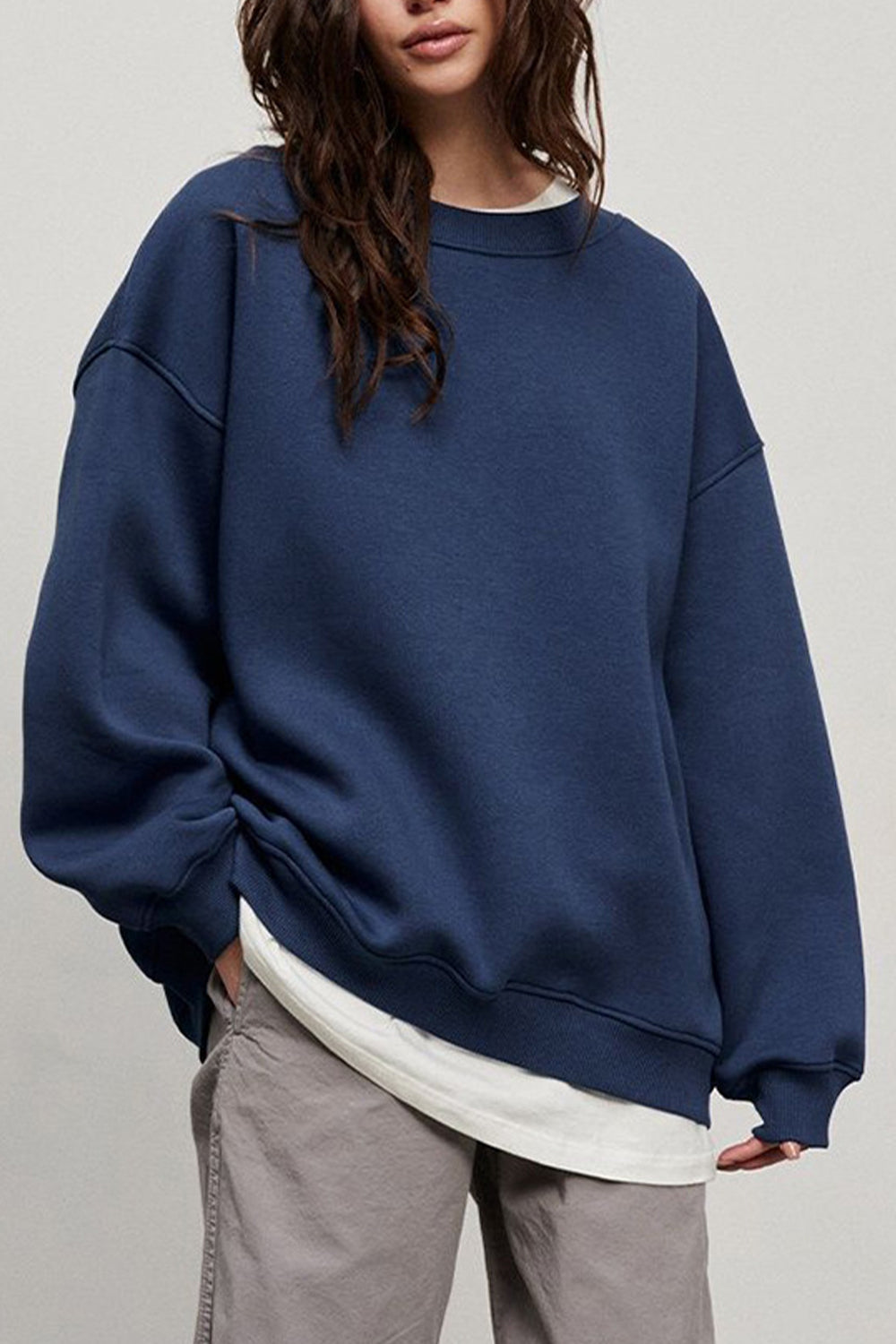 Oversize Round Neck Dropped Shoulder Sweatshirt - T - 10 COLORS -