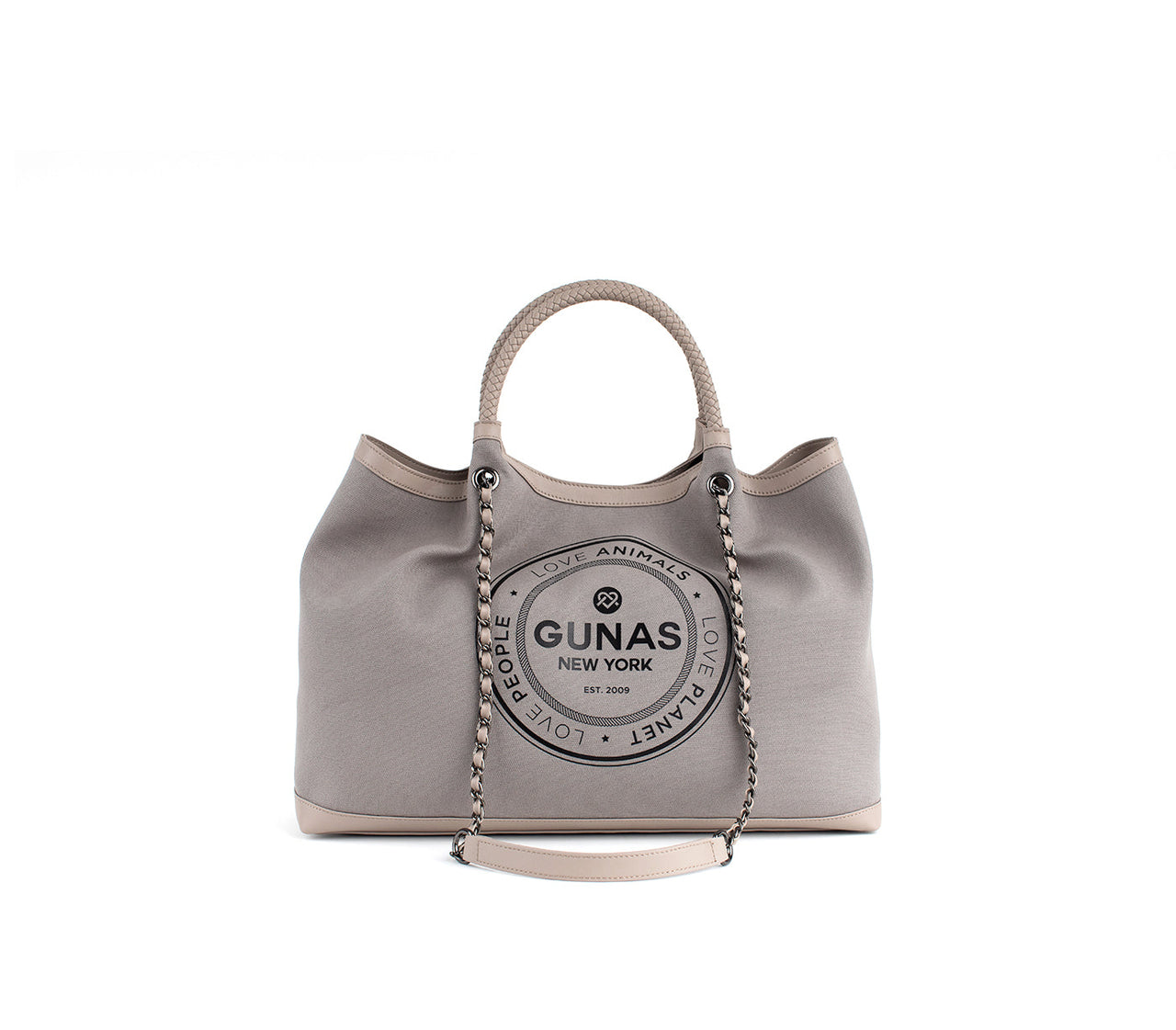 GUNAS NEW YORK - RUTH - Grey Vegan Canvas Tote / comes with make-up bag & dust pouch - 1 COLOR -