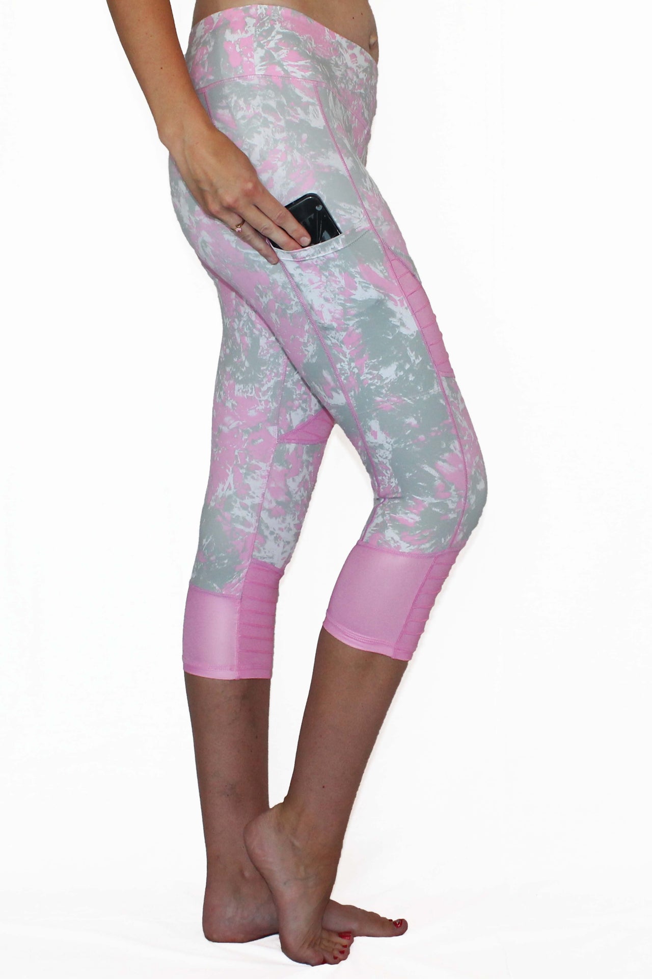 Belcorva - Pink and Gray Marble Moto - Pocket Capri  - ON CLEARANCE! - 1 COLOR -