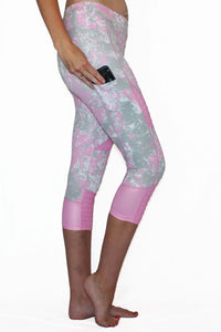 Thumbnail for Belcorva - Pink and Gray Marble Moto - Pocket Capri  - ON CLEARANCE! - 1 COLOR -