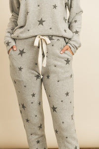 Thumbnail for Riah Fashion - Star Print Brushed Top and Joggers Set With Self Tie - 2 PCS - 1 COLOR