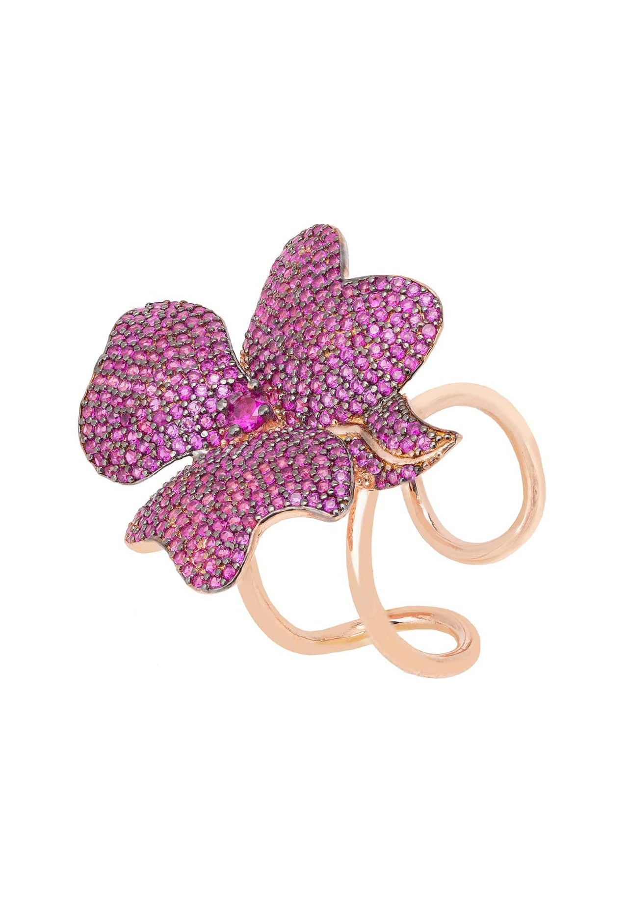 LATELITA - Flower Adjustable Cocktail Ring Rosegold Ruby -