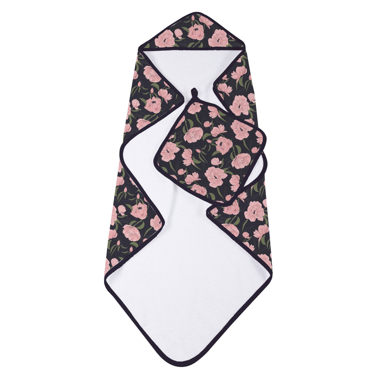 Peonies Hooded Towel and Washcloth Set -