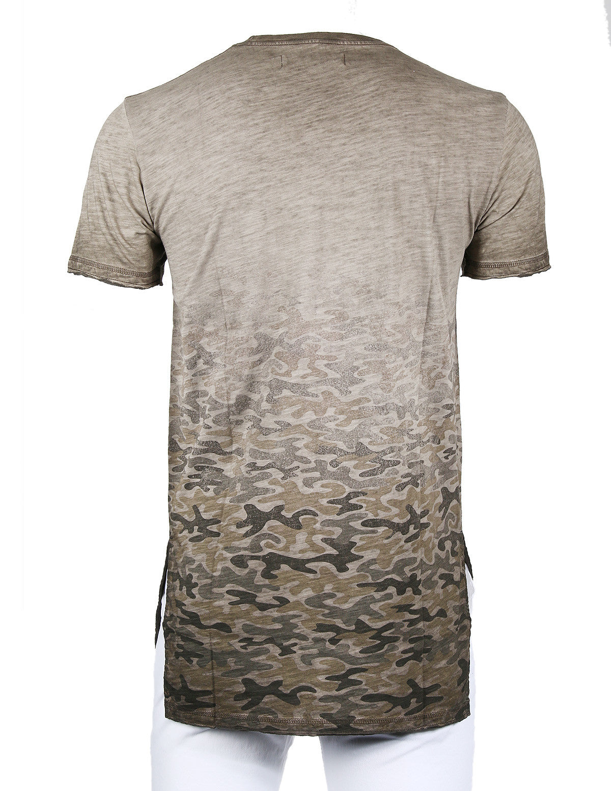 Men's Short Sleeve Camouflage Longline Side Slit Oil Wash T-Shirt - 1 COLOR