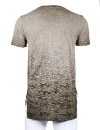 Thumbnail for Men's Short Sleeve Camouflage Longline Side Slit Oil Wash T-Shirt - 1 COLOR