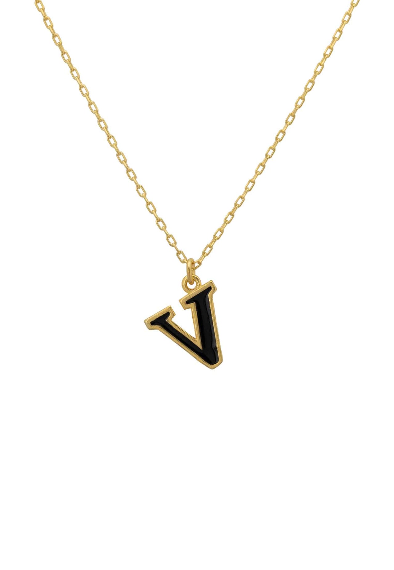 Initial Enamel Necklace Gold V -