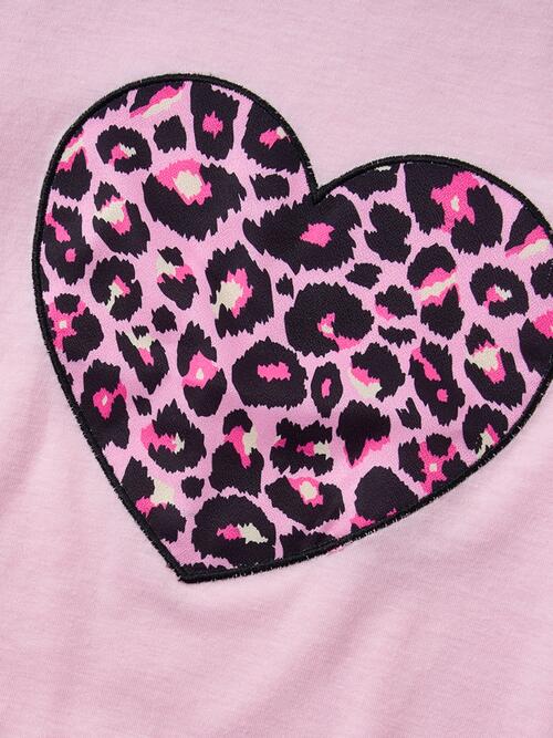 Leopard Heart Graphic Top and Pants Set - 2 PCS. - T - 2 COLORS -