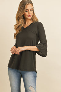 Thumbnail for Riah Fashion - Solid Bell Sleeve V-Neck Top - 5 COLORS -