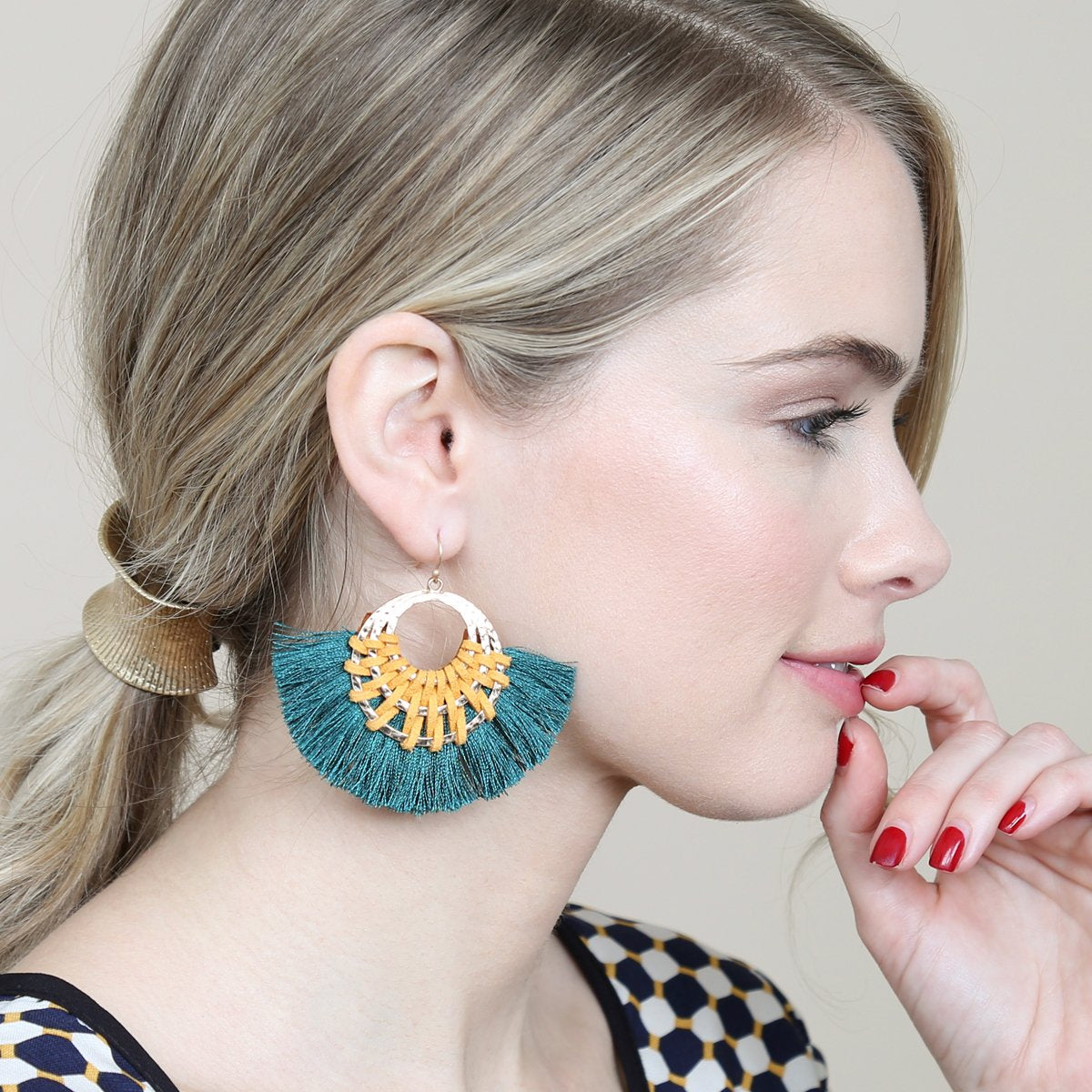 Riah Fashion - Classic Fan Tassel Earrings - 7 COLORS -