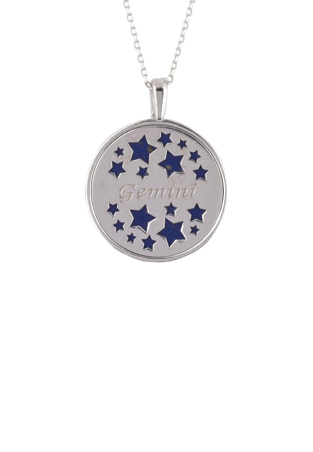 Zodiac Lapis Lazuli Gemstone Star Constellation Pendant Necklace Silver Gemini -