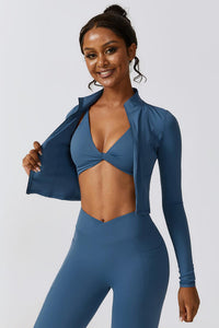 Thumbnail for Zip Up Long Sleeve Cropped Active Top - T - 4 COLORS -