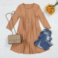 Thumbnail for Riah Fashion - Premium 3/4 Sleeve Swing Pocket Tunic Dress - 6 COLORS -