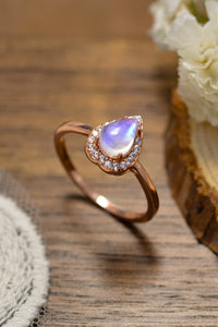 Thumbnail for Moonstone Teardrop 925 Sterling Silver Halo Ring - T - 2 FINISHES - SIZES 6 THRU 9 -