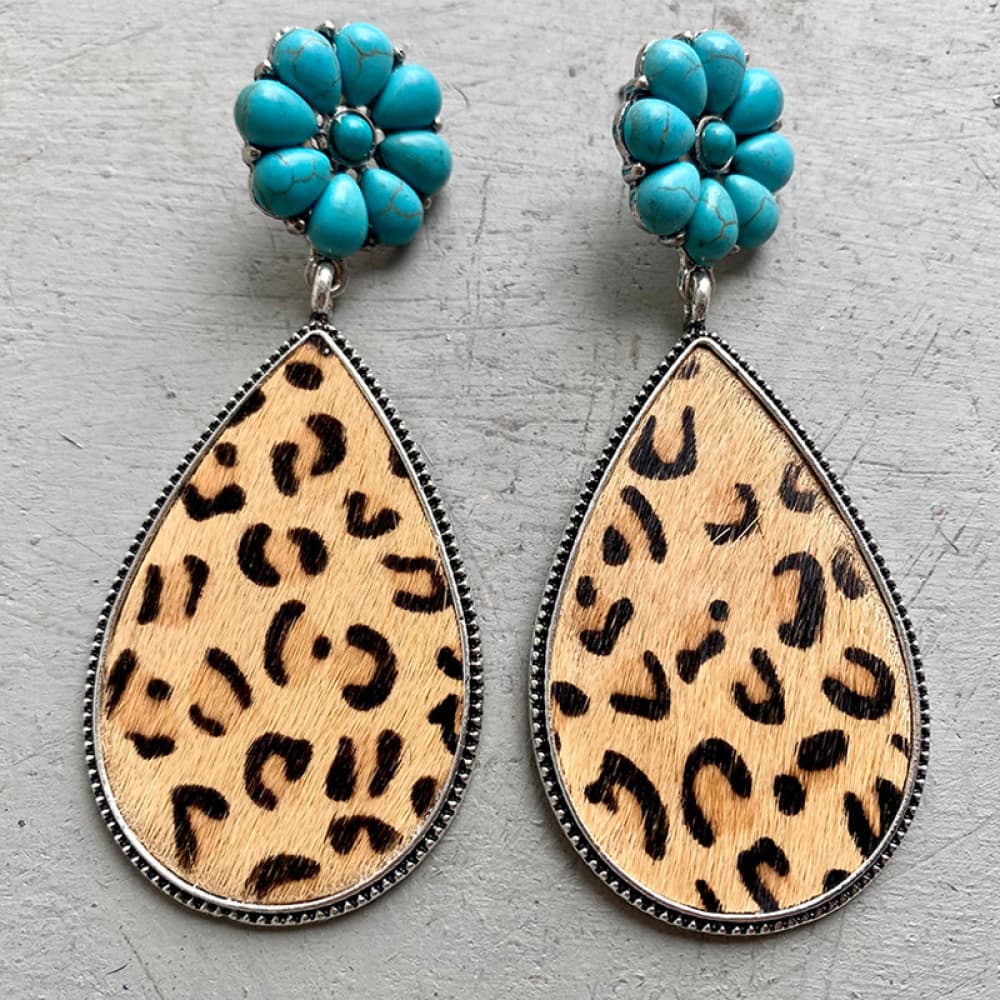 Turquoise Flower Teardrop Earrings - T - 7 STYLES -