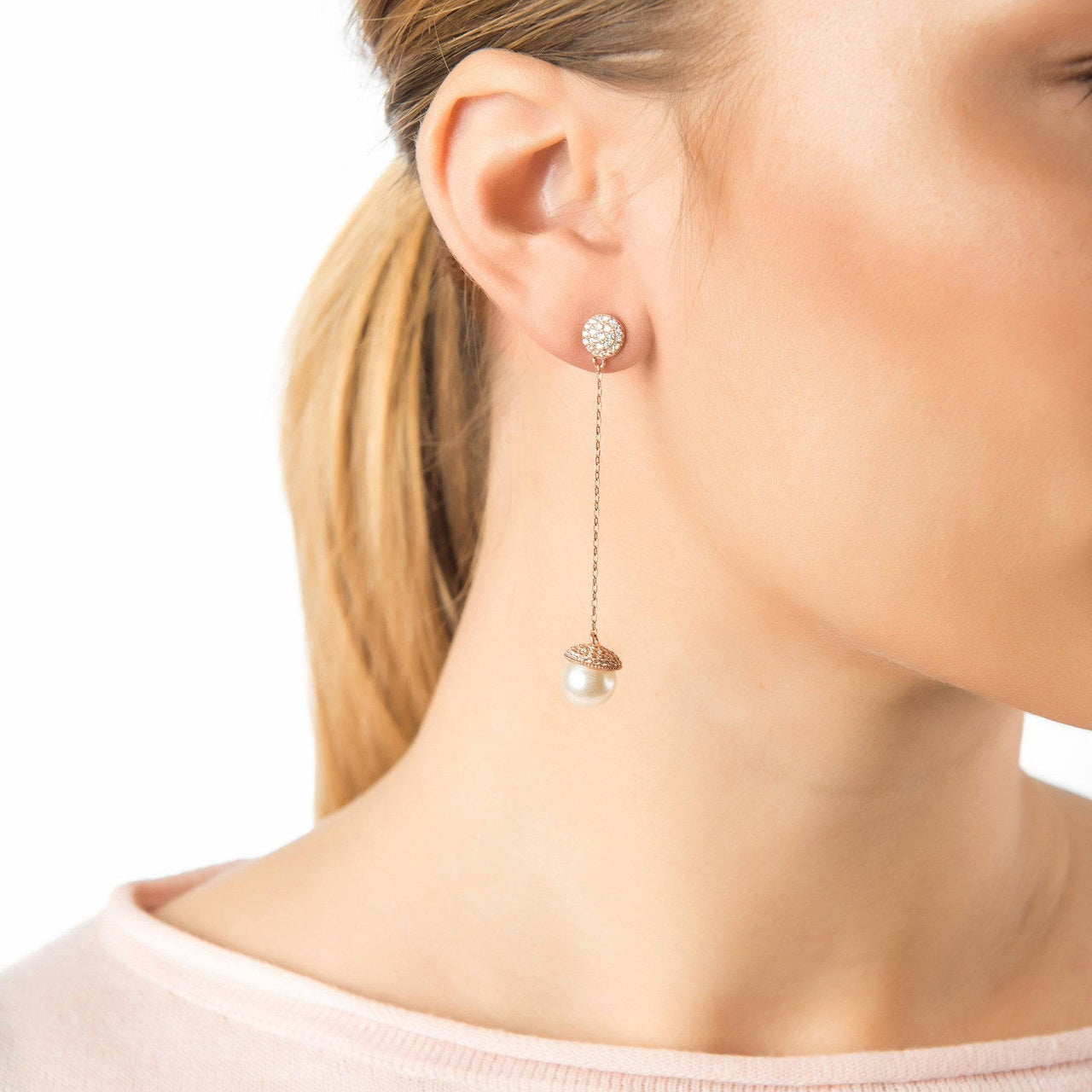 LATELITA - Pearl Long Drop Earrings Silver -