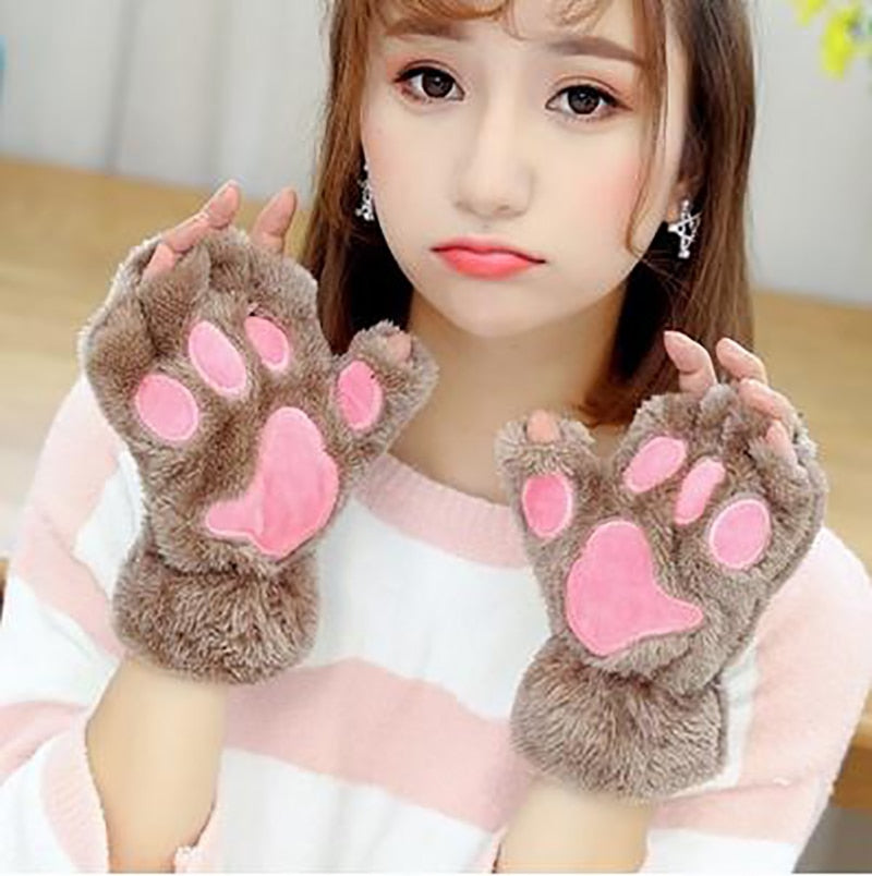 Plush Cat Paw Claw Gloves - Fingerless Mittens / Gloves - [23 DAY DELIVERY] - 11 COLORS -