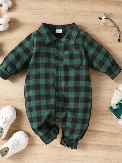 BABY Plaid Long Sleeve Snapped Jumpsuit - T -