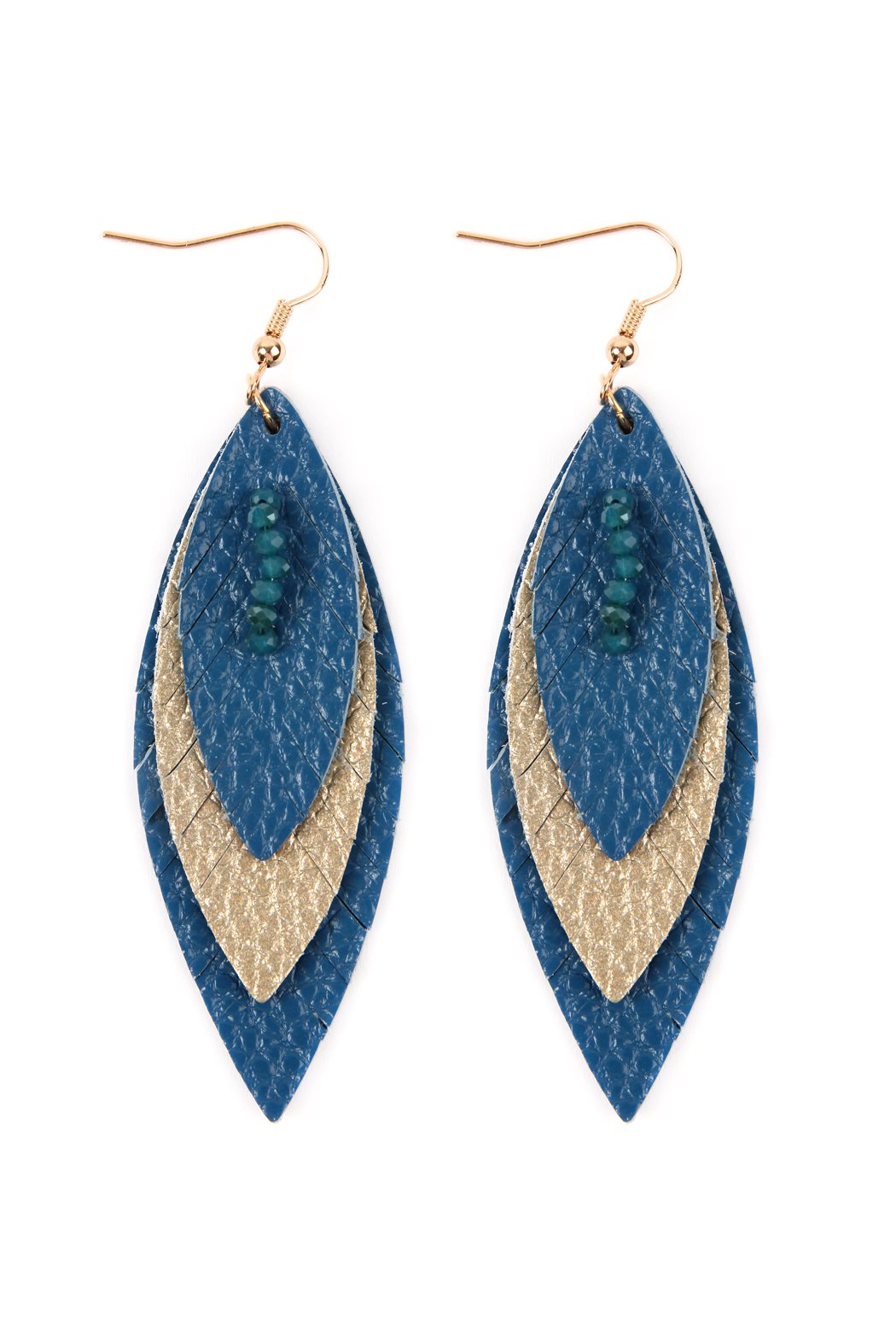 Three Layer Fringe Leather Marquise Earrings - 14 COLORS -