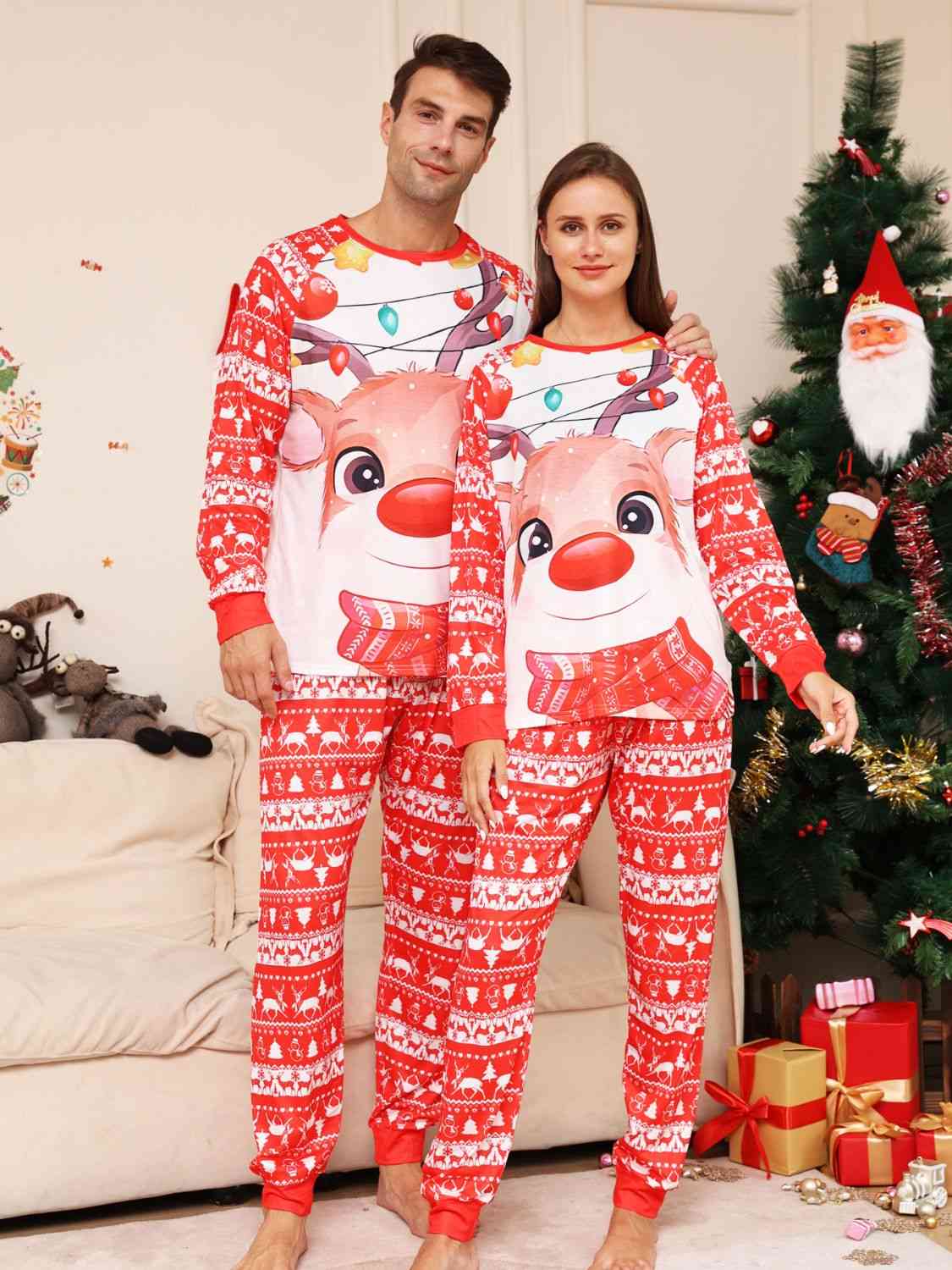 MEN Full Size Christmas Long Sleeve Top and Pants Set - T -