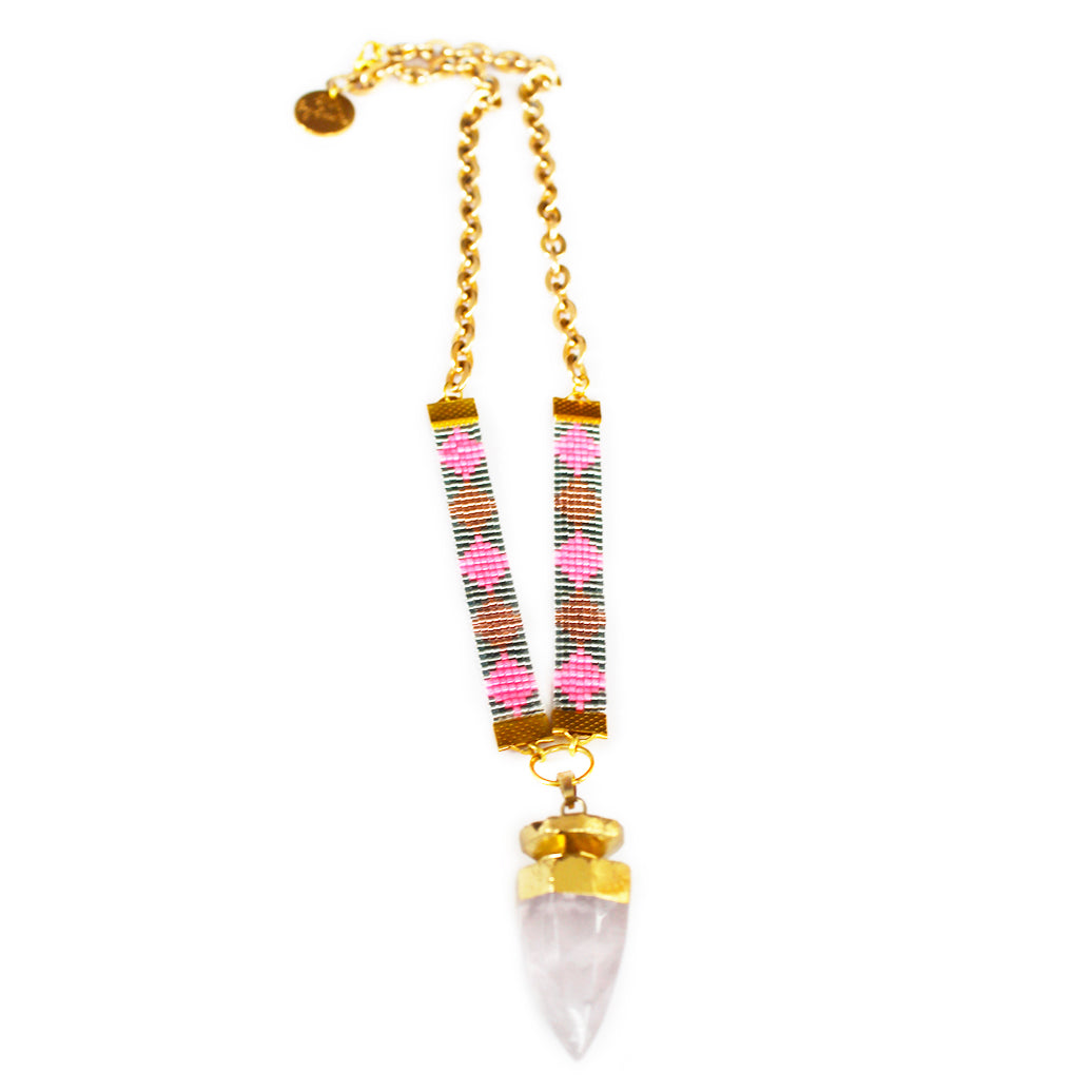 Shh by Sadie - St Tropez Crystal Quartz Necklace - Pink -