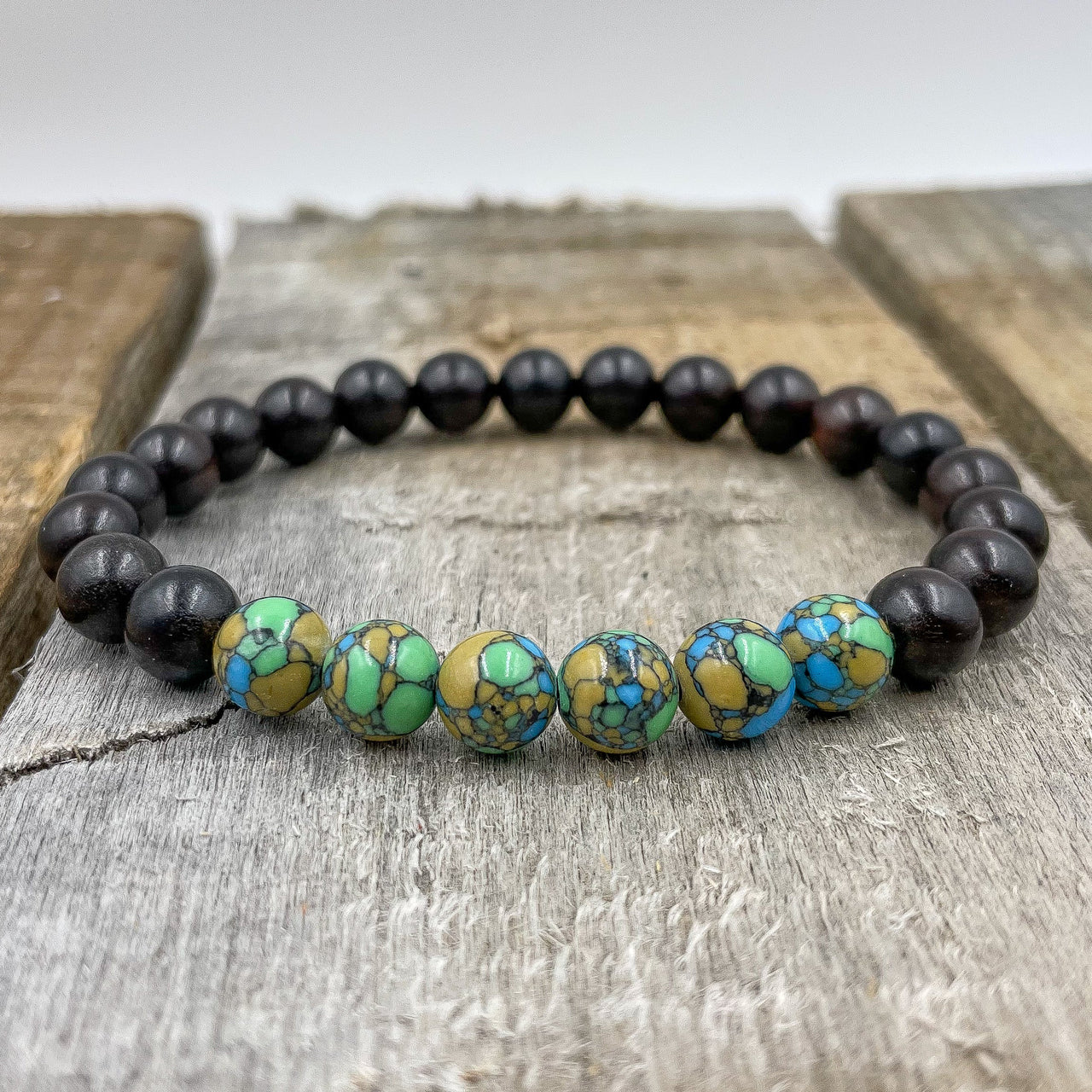 Grove - Multicolor Howlite & Blackwood Mala Beaded Bracelet -