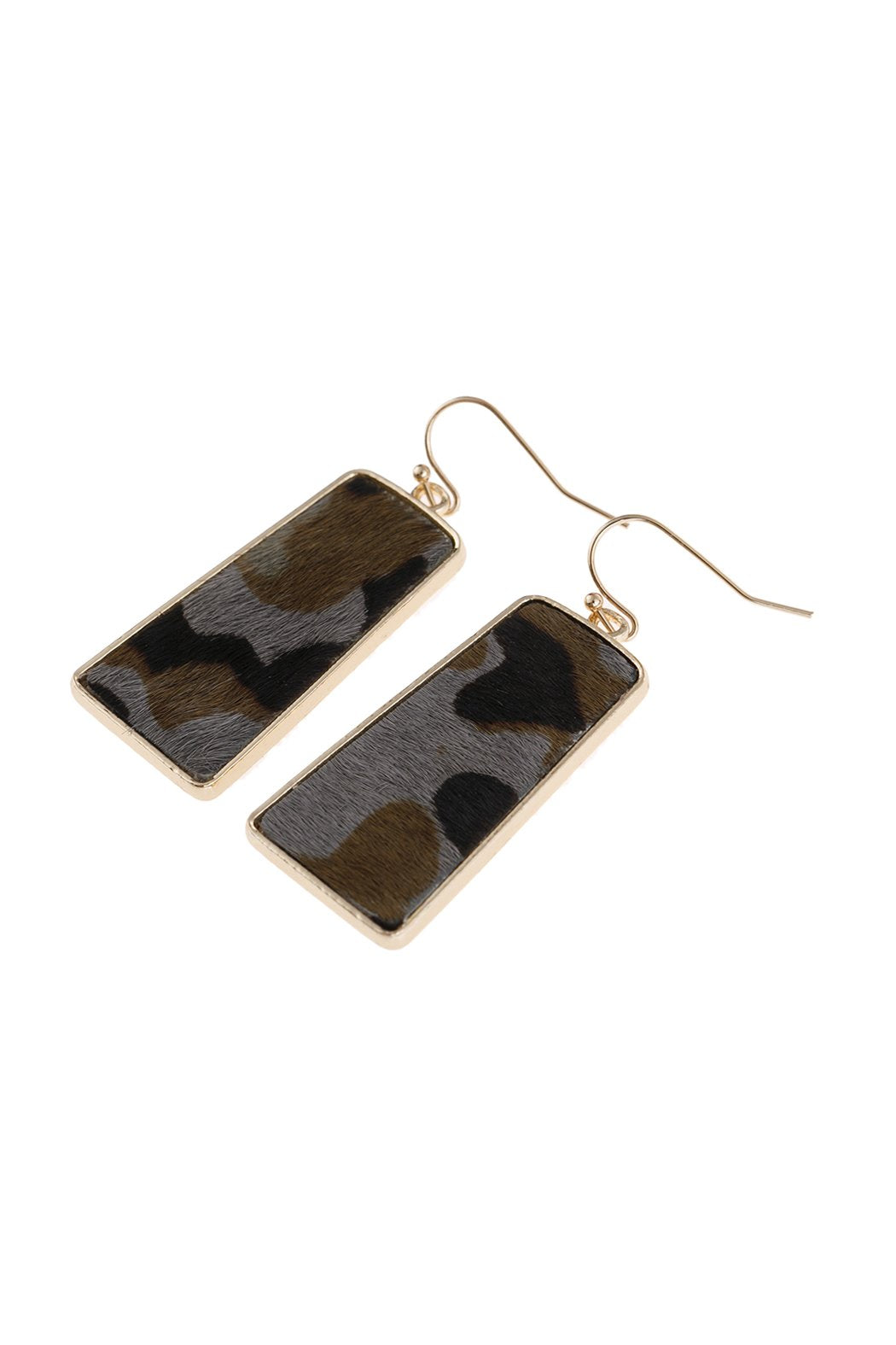 Riah Fashion - Camouflage Leather Printed Bar Dangling Fish Hook Earrings - 2 CAMO COLORS -