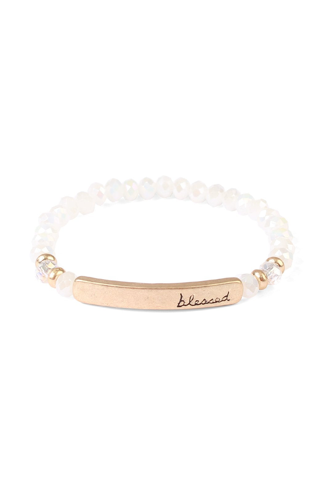 Riah Fashion - "BLESSED" 6mm GLASS STRETCH BRACELETS - 8 COLORS -