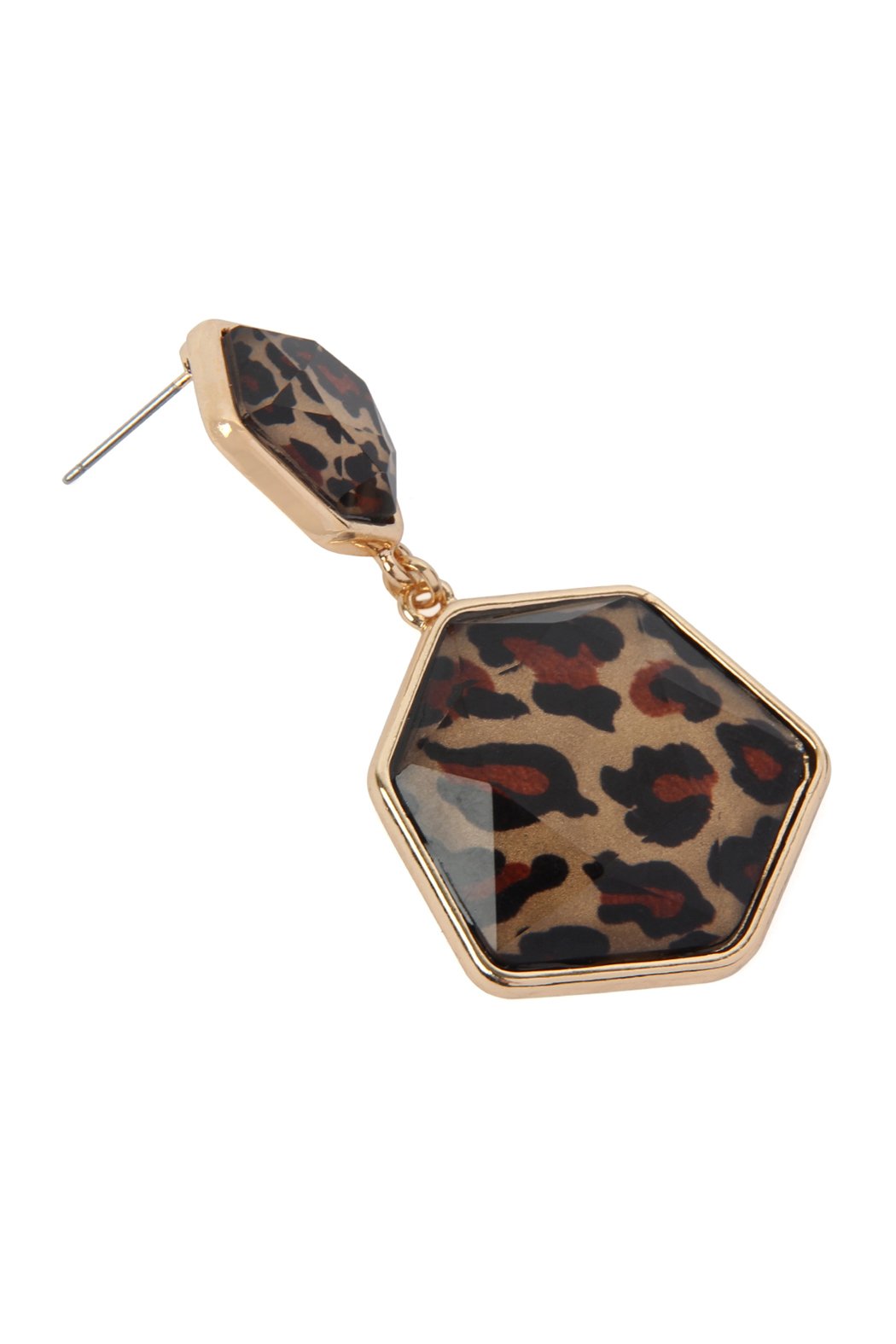 Glitter Gold Leopard Hexagon Post Dangle Earrings - 4 COLORS -