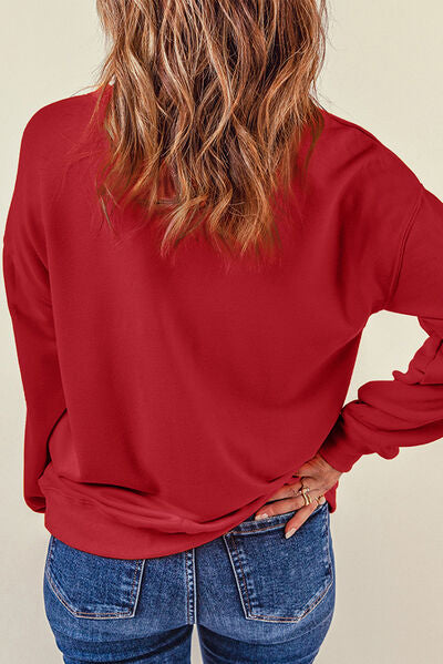 Heart Round Neck Dropped Shoulder Sweatshirt - T - 1 COLOR -