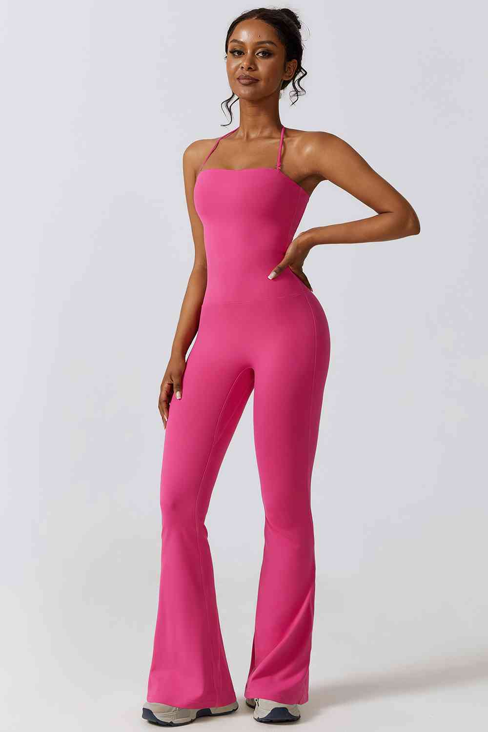 Halter Neck Flare Sport Jumpsuit - T - 4 COLORS -