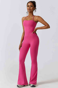 Thumbnail for Halter Neck Flare Sport Jumpsuit - T - 4 COLORS -