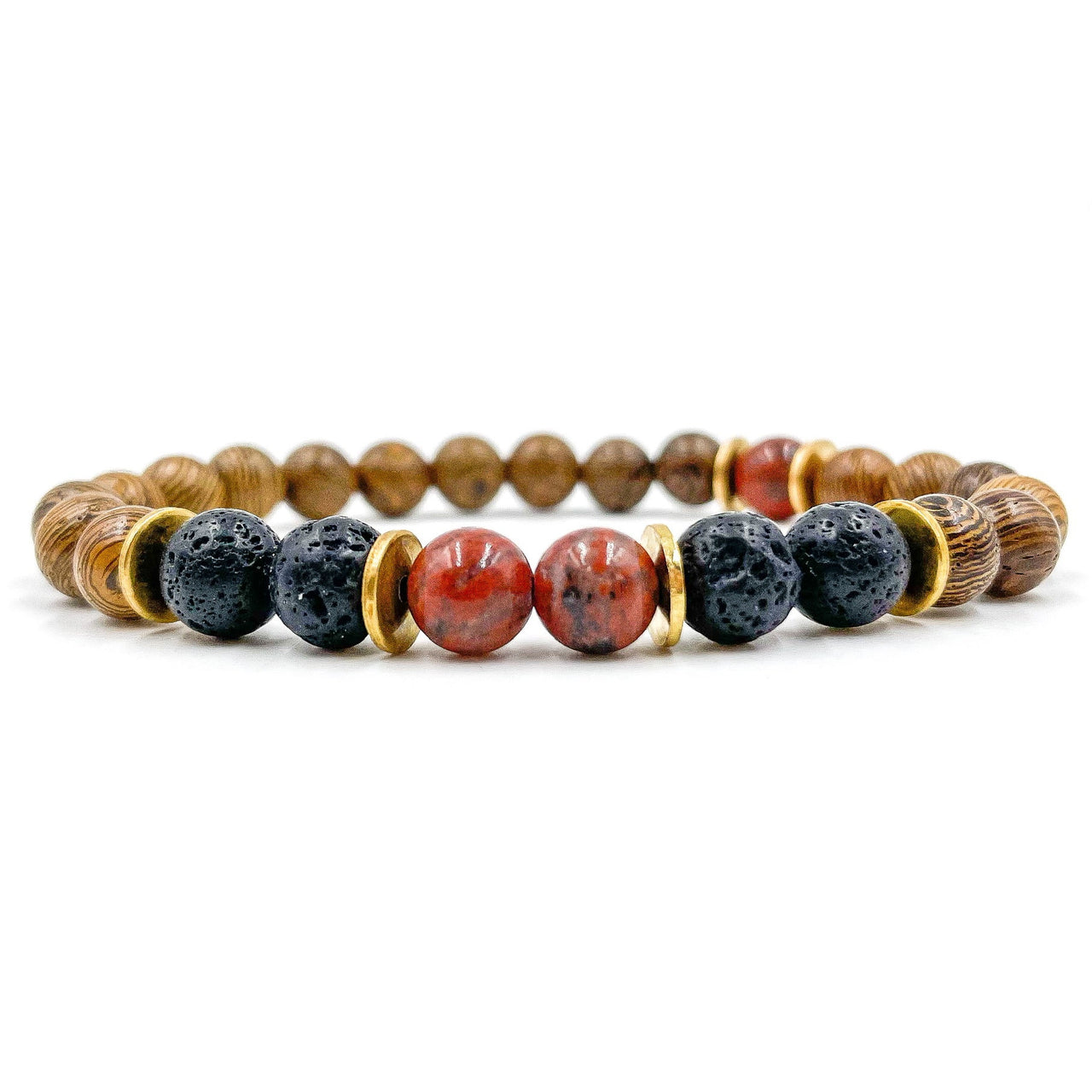 Central Premium - Red Jasper, Lava Rock, & Zebrawood Mala Beaded Bracelet -