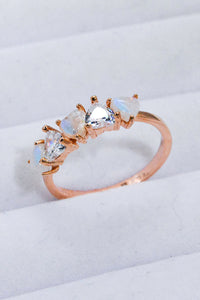 Thumbnail for Moonstone and Zircon Heart Ring - T - SIZES 6 THRU 9 - 1 FINISH -