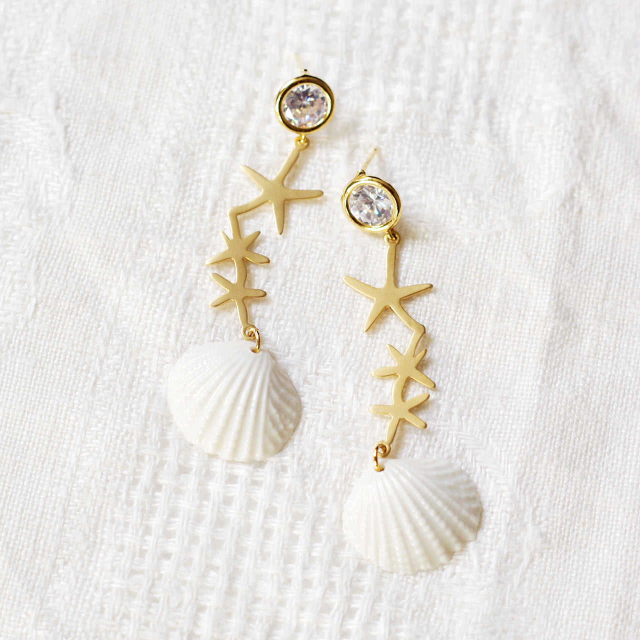 Crystal Star Porcelain Seashell Earrings -