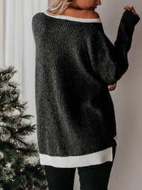 Thumbnail for Color Block Round Neck Long Sleeve Sweater - T - 4 COLORS -