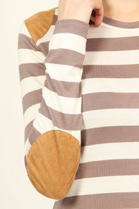 Thumbnail for Riah Fashion - Suede Detail Striped Top - 6 COLORS -