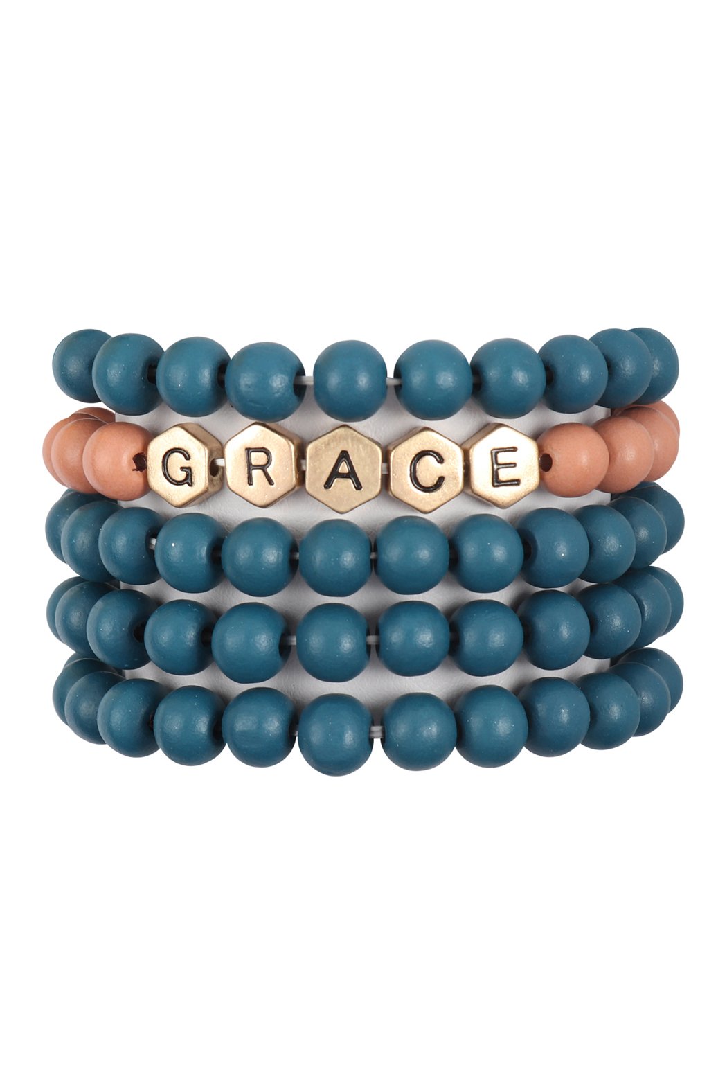 Riah Fashion - "Grace " Wood Beads Stackable Charm Bracelet - 5 COLORS -