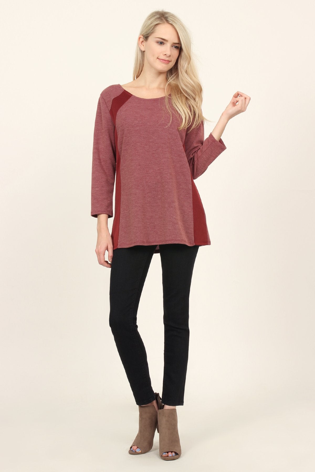 Riah Fashion - Side Accented Round Neck Classic Top - 3 COLORS -