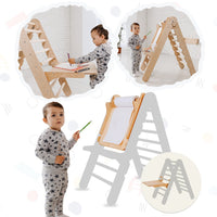 Thumbnail for 6in1 Montessori Climbing Frame Set: Triangle Ladder + Arch/Rocker + Slide/Ramp + Net + Cushion + Art Addition