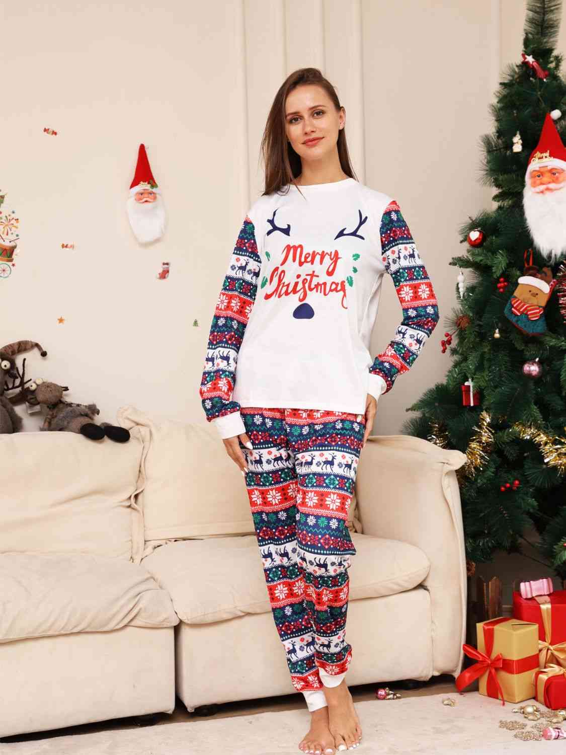 WOMEN Full Size MERRY CHRISTMAS Top and Pants Set - T -