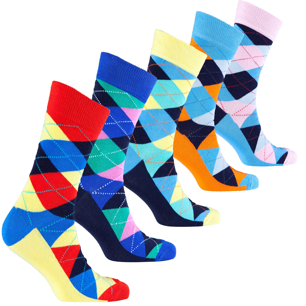 Men's Pastel Argyle Socks - 5 PAIR PACK -