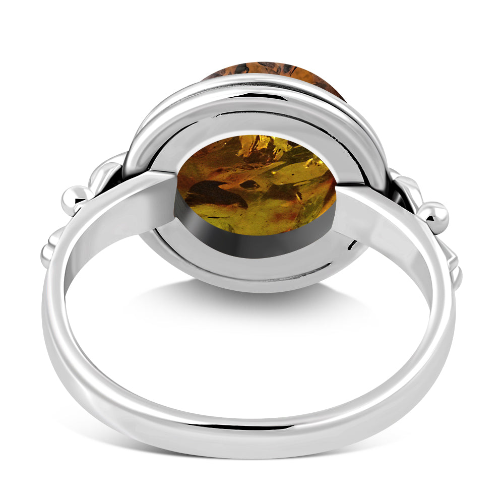 Creidne - Ethnic Baltic Amber Sterling Silver Ring - 7 SIZES -