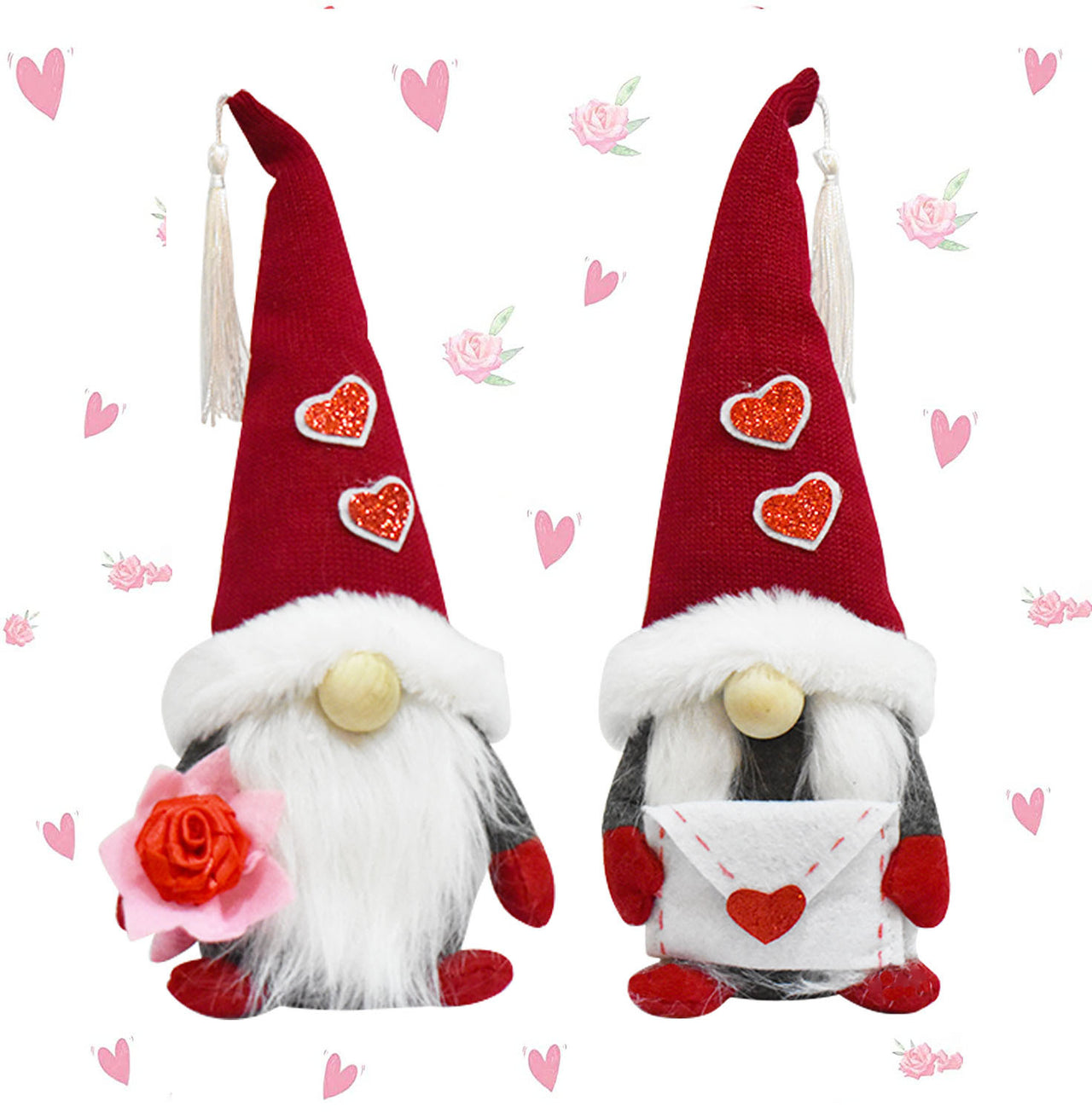 Valentines Day Decorative Love Gnomes bearing Flower or Envelope - 7.87" - [7-12 DAY DELIVERY] - 2 TYPES -