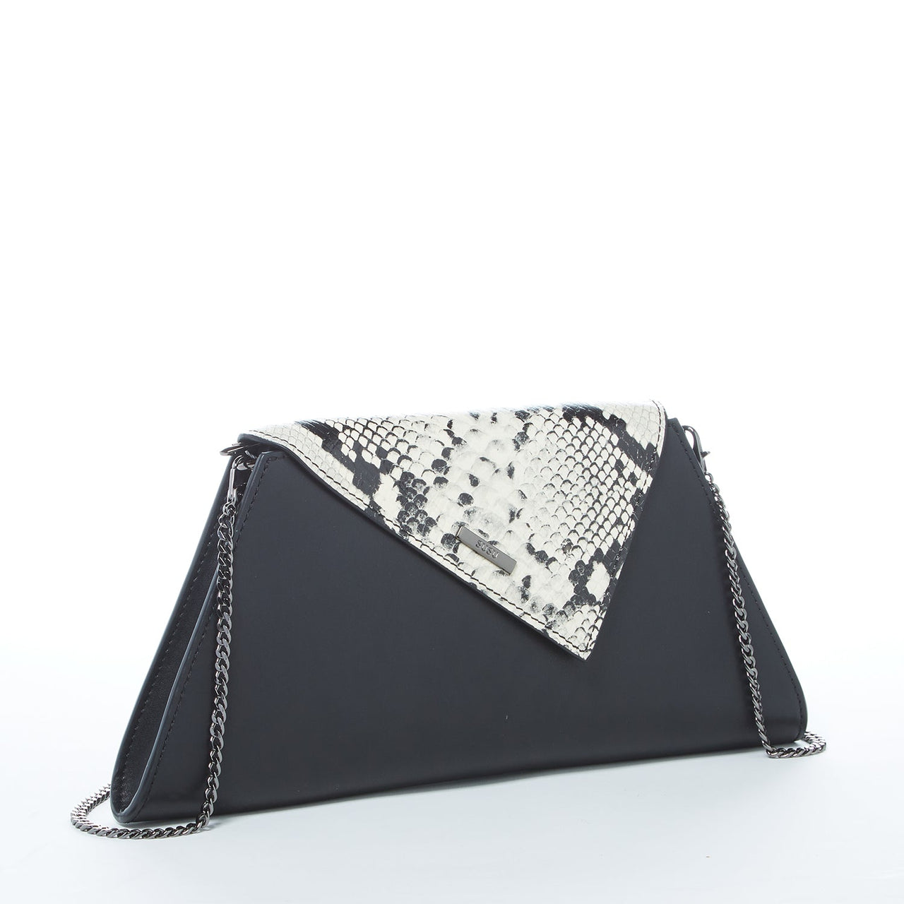 Angelica Leather Clutch Black Snakeskin -