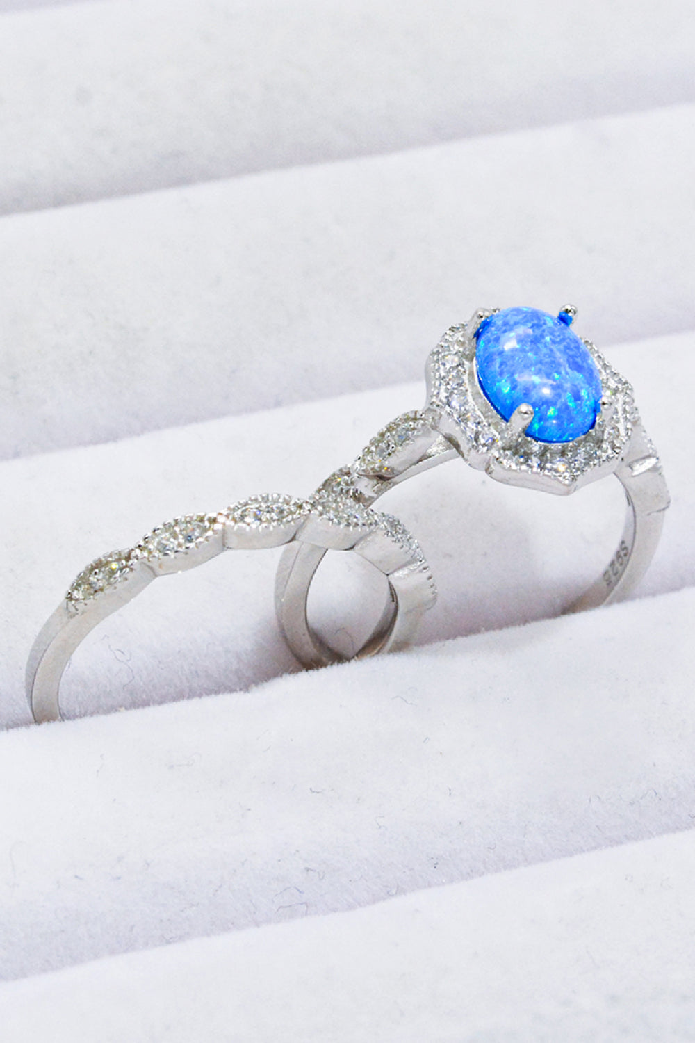 2-Piece 925 Sterling Silver Opal Ring Set - T - SIZES 5 THRU 12 - 1 COLOR -