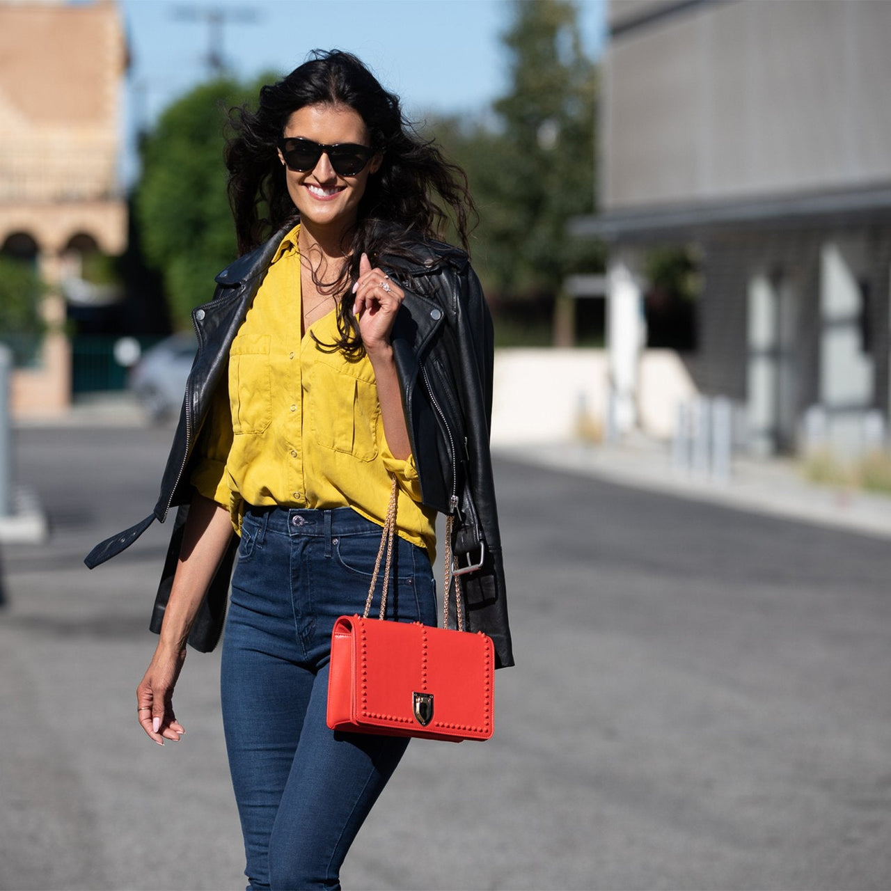 Josie Red Leather Purse With Chain -